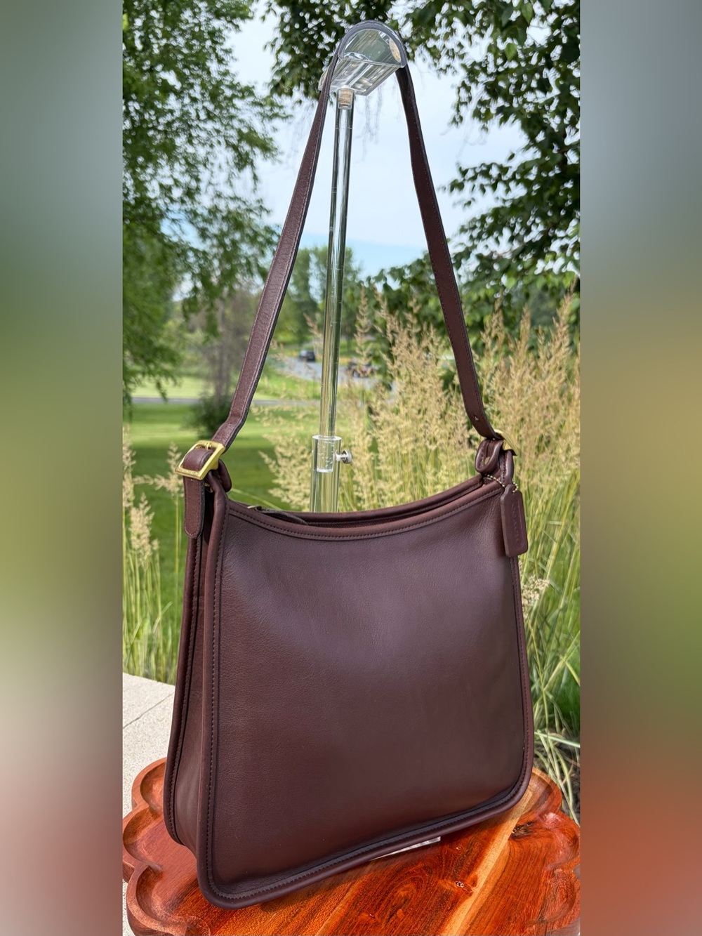 Vintage COACH Andrea Slim Mahogany Leather Hobo Shoulder Bag Rare 9073 - Picture 16 of 17